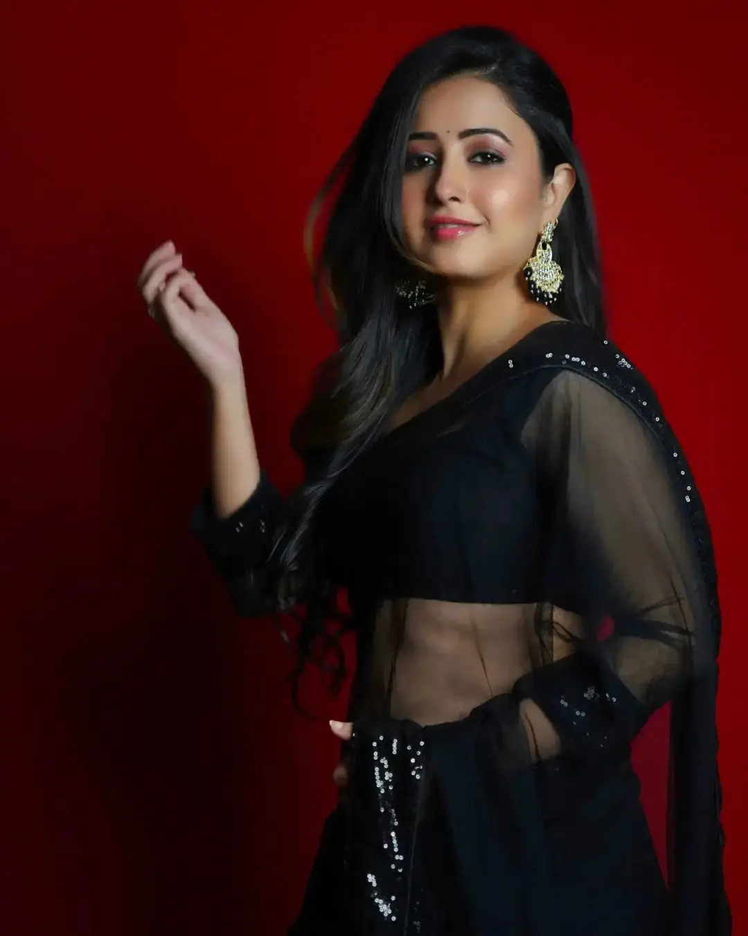 Indian actress Sana Amin Sheikh Stills In Black Saree